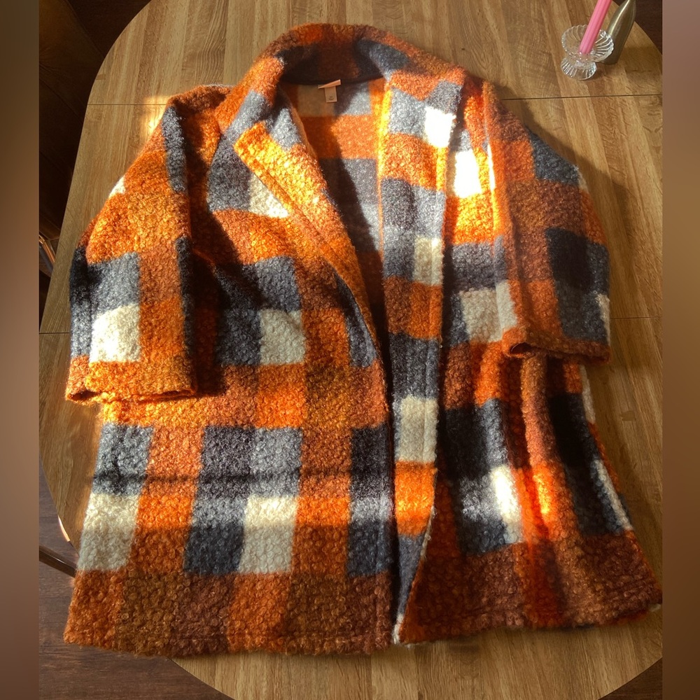 Orange checkered trench coat